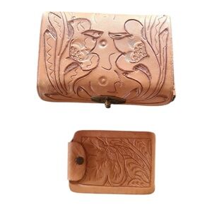 Hand Crafted Tan Leather Box and Photo Holder Set.